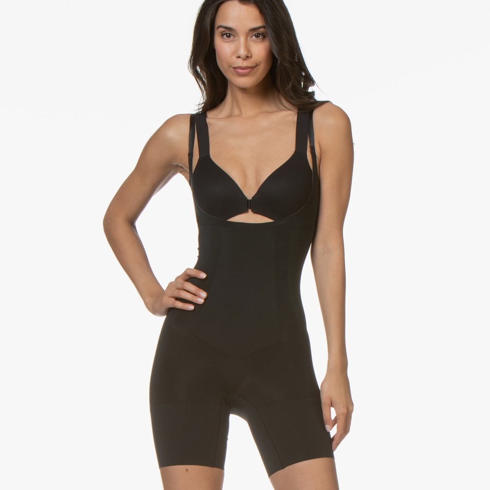 🆕 NWT SPANX OnCore Open-Bust Mid-Thigh Bodysuit in Very Black Sz S